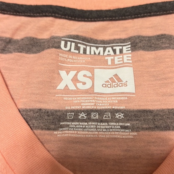 NWOT Adidas Short-Sleeve T-Shirt, Peach with Gray Stripes, Size XS - Picture 4 of 8